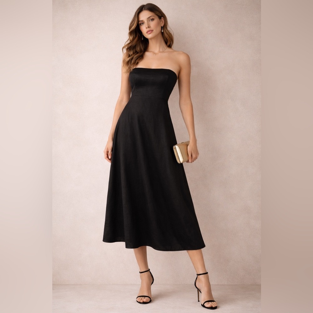 Banana Republic Strapless Black A-Line Midi Dress